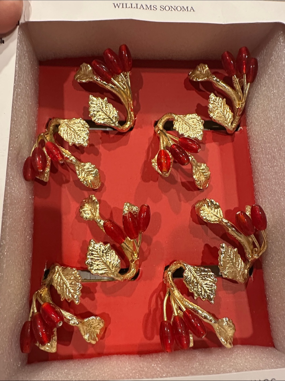 Williams Sonoma Gold Tone Brooch Set with Red Berry Accents